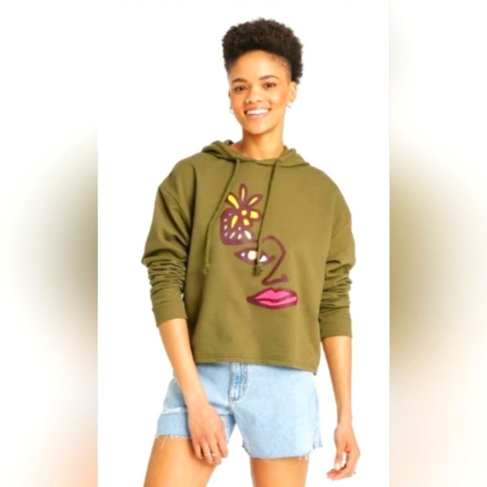 Pride Army Green Cropped Hoodie Sweatshirt